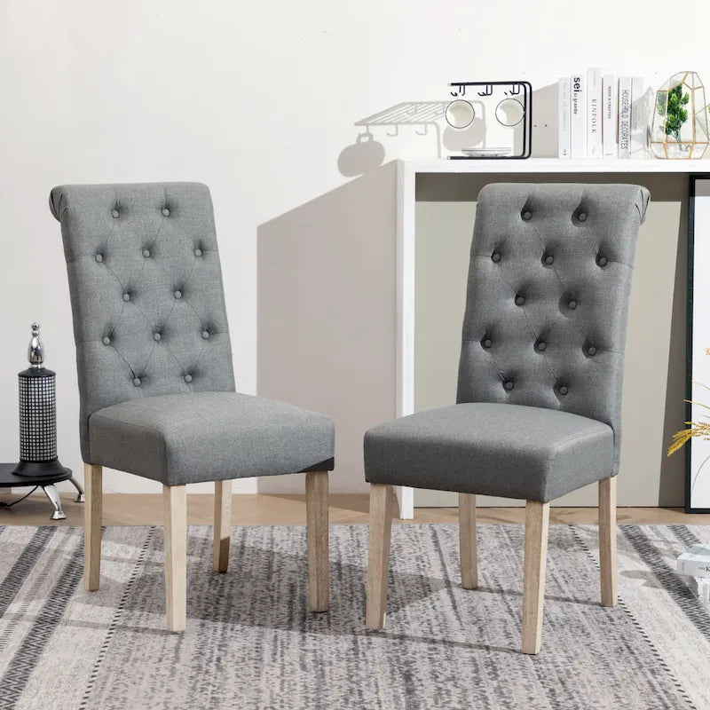 5 Piece Dining Table Set, Wooden Kitchen Furniture Set, Round Table with Cross-Buck Pedestal Base and 4 Tufted Chairs