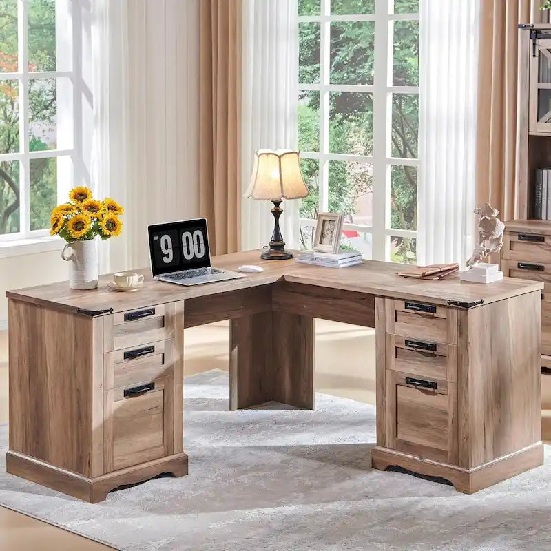 60 Farmhouse L Shaped Executive Desk, Wood Corner Desk, Computer Desk