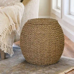 Household Essentials Handwoven Barrel Wicker Storage Basket Side Table - 17.0L x 17.0W x 19.0H