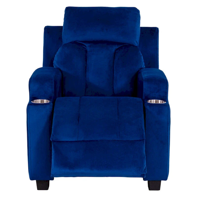 Deluxe Kids Recliner Chair with Footrest Headrest and 2 Cup Holders Microfiber Kids Recliner for Age 3+ Years