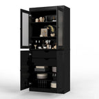 100% Solid Wood Pantry Cabinet with Frosted Glass Doors, Solid Doors, 2-Drawers and Adjustable Shelves